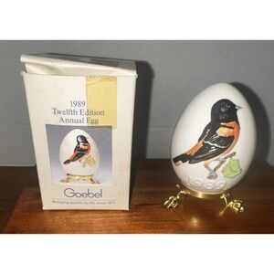 1989 Goebel Porcelain Easter Egg Bird With Stand And Box 12th Edition Annual Egg